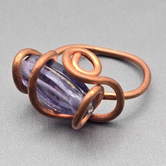 VTG Handcrafted Copper & Glass Bead Wire Rings Sizes 6 7 8 Multicolored - Picture 3 of 8